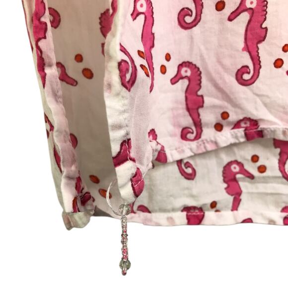 Roberta Roller Rabbit Tunic Top Womens Size 8 Pink White Seahorse Print Cotton - Picture 4 of 6